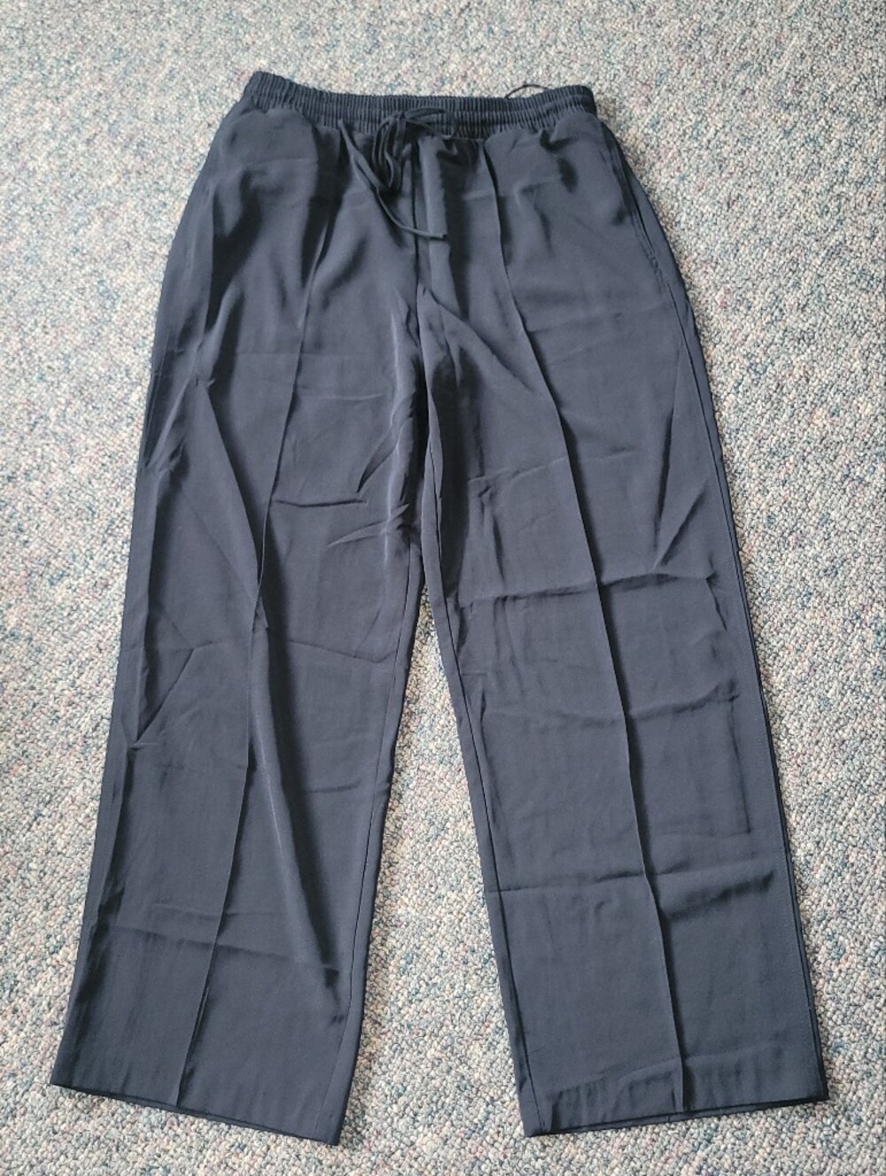 Black Drawstring Wide-Leg Dress Pants